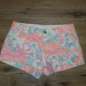 Lilly Pulitzer size 6 The Walsh Shorts Chino white pink Crabs Coastal 3in